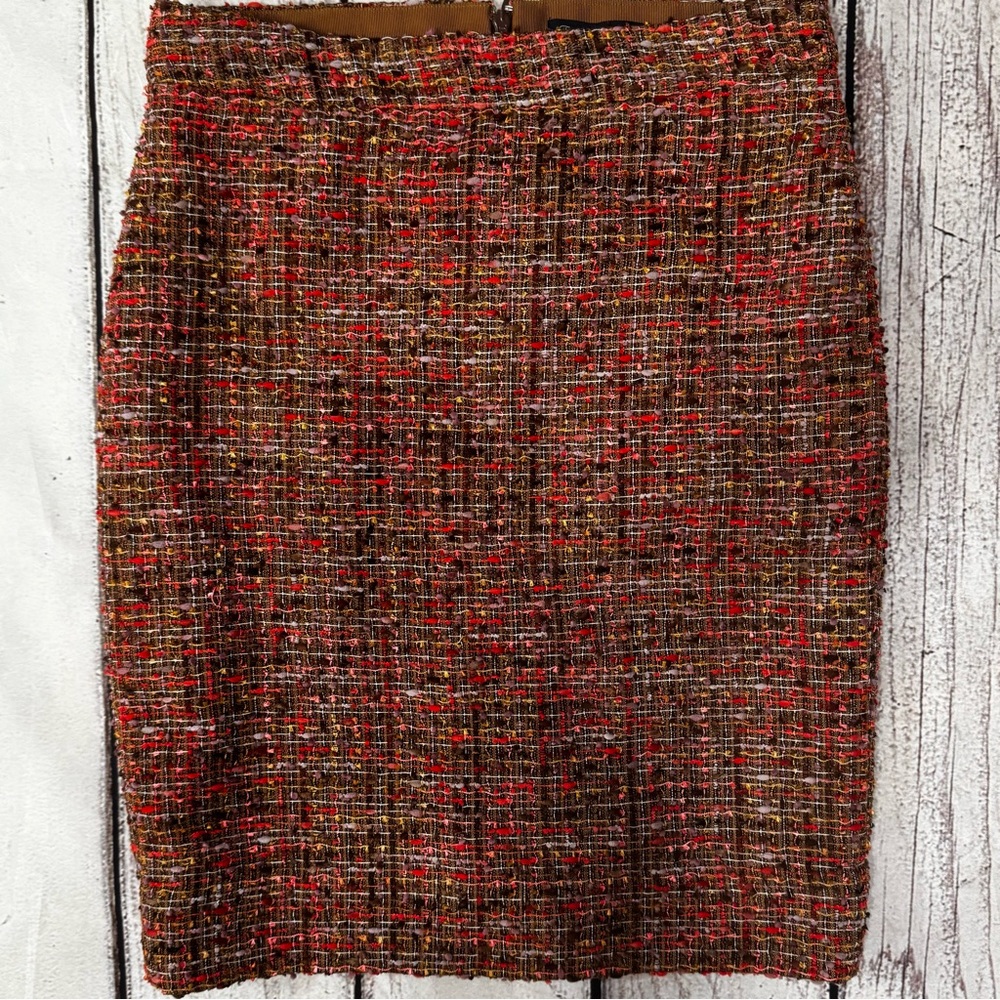 J.Crew Tweed Pencil Skirt Size 00 Brown Red Textured Career Classic